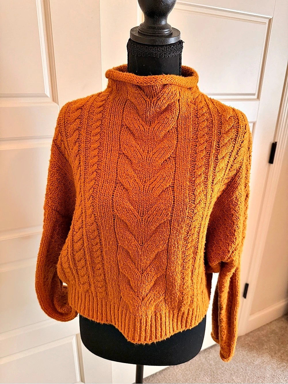 Pilcro for Anthropologie Cable Knit Sweater in Pumpkin
